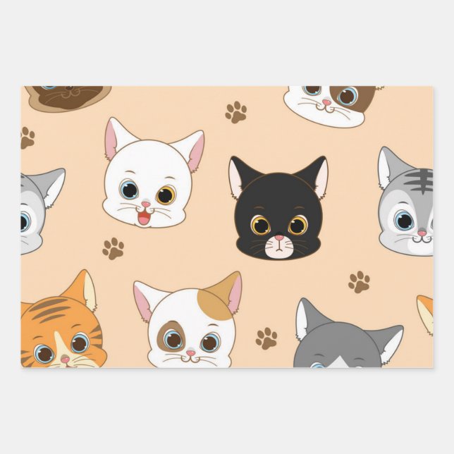 Cat pattern wrapping paper sheet (Front)