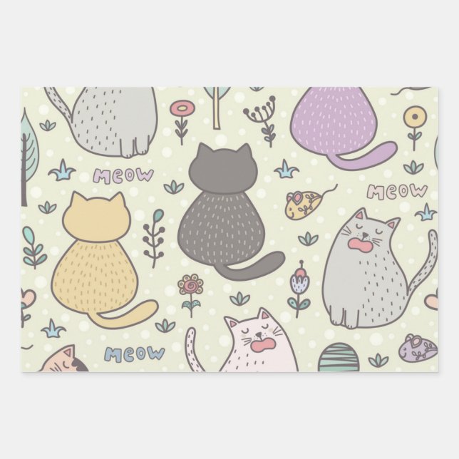 Cat pattern wrapping paper sheet (Front)