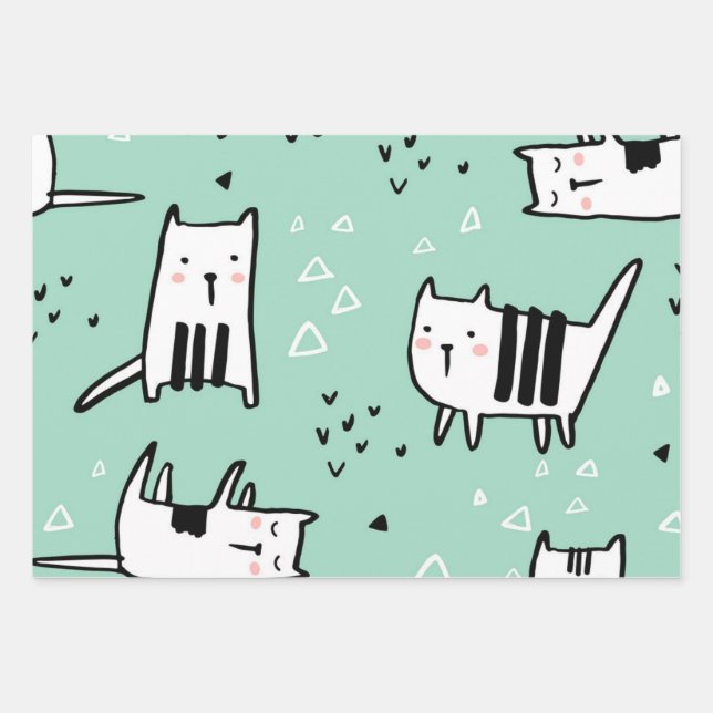 Cat pattern wrapping paper sheet (Front)