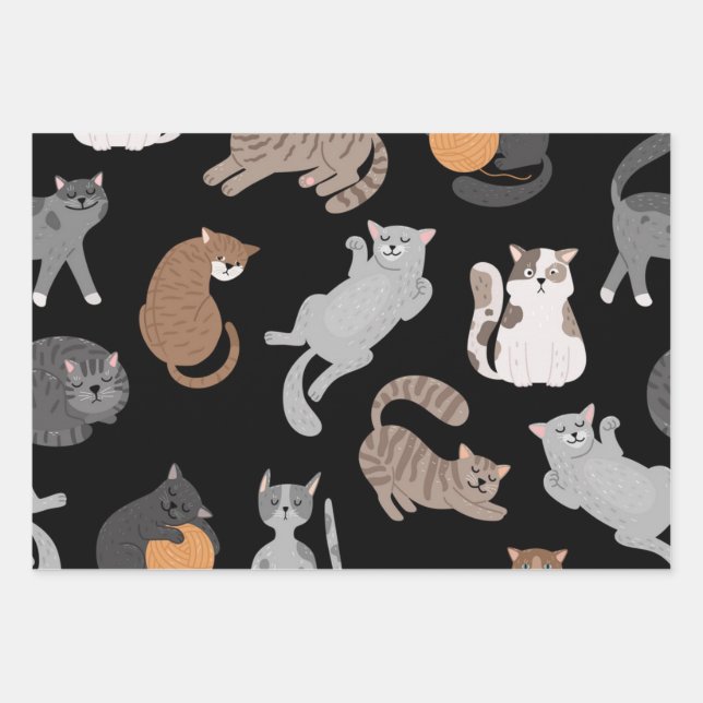 Cat pattern wrapping paper sheet (Front)