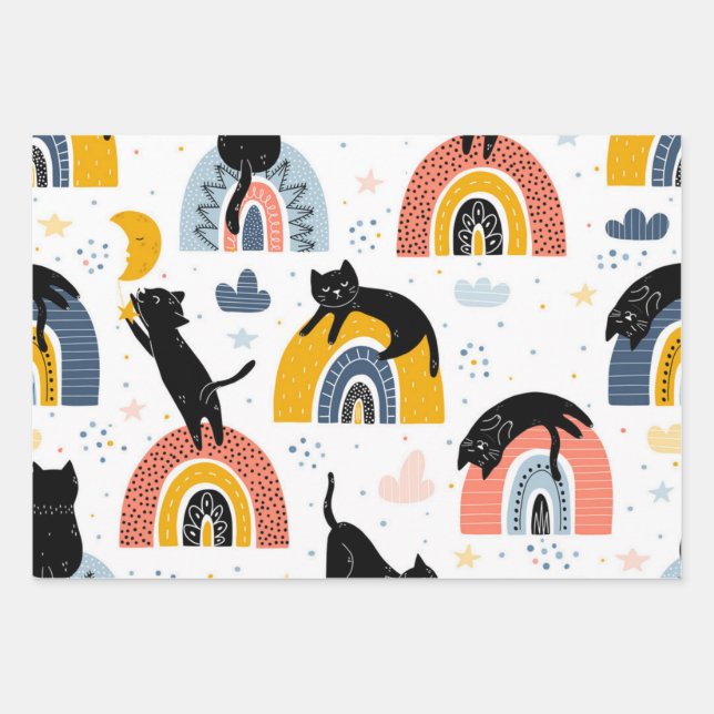 Cat pattern wrapping paper sheet (Front)