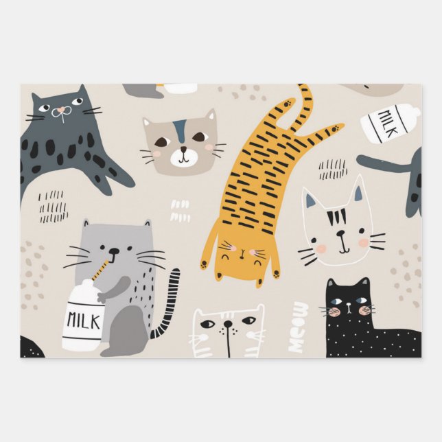 Cat pattern wrapping paper sheet (Front)