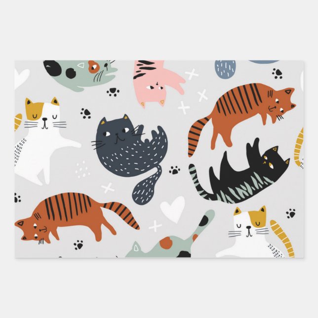 Cat pattern wrapping paper sheet (Front)