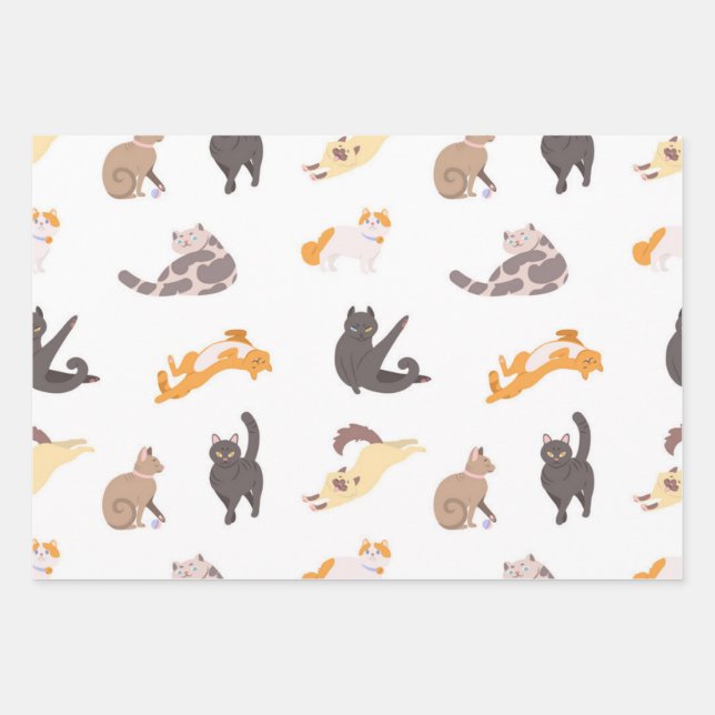 Cat pattern wrapping paper sheet (Front)