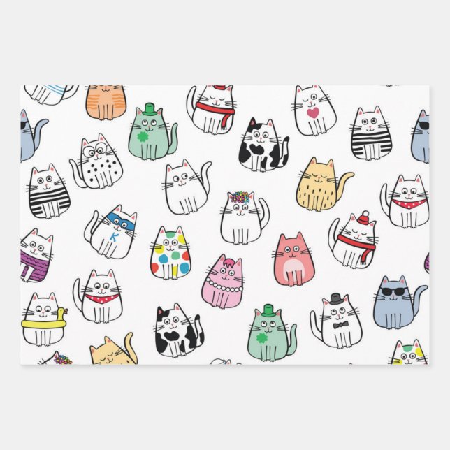Cat pattern wrapping paper sheet (Front)