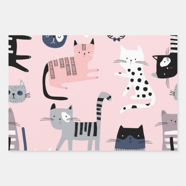 Cat pattern wrapping paper sheet (Front)