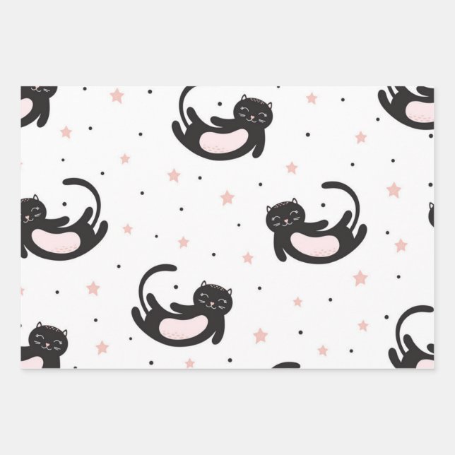 Cat pattern wrapping paper sheet (Front)