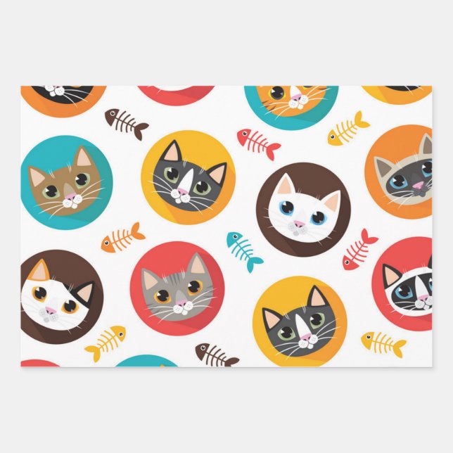 Cat pattern wrapping paper sheet (Front)