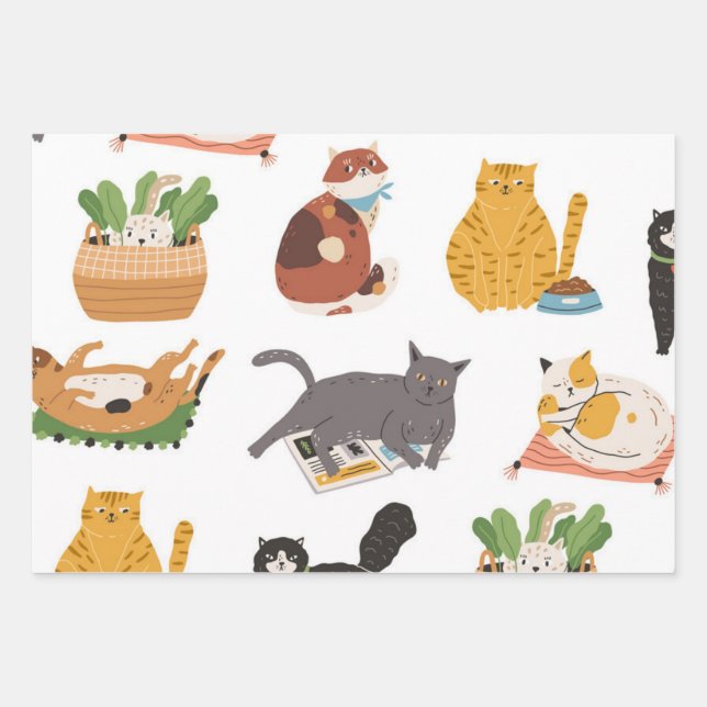 Cat pattern wrapping paper sheet (Front)