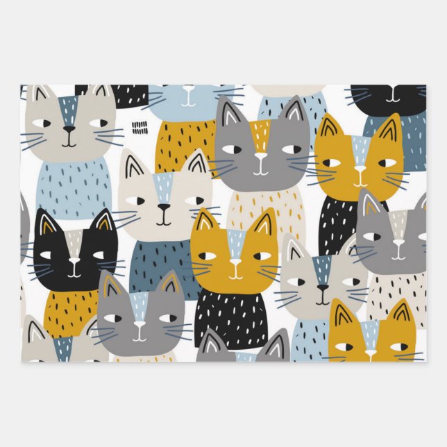Cat pattern wrapping paper sheet (Front)