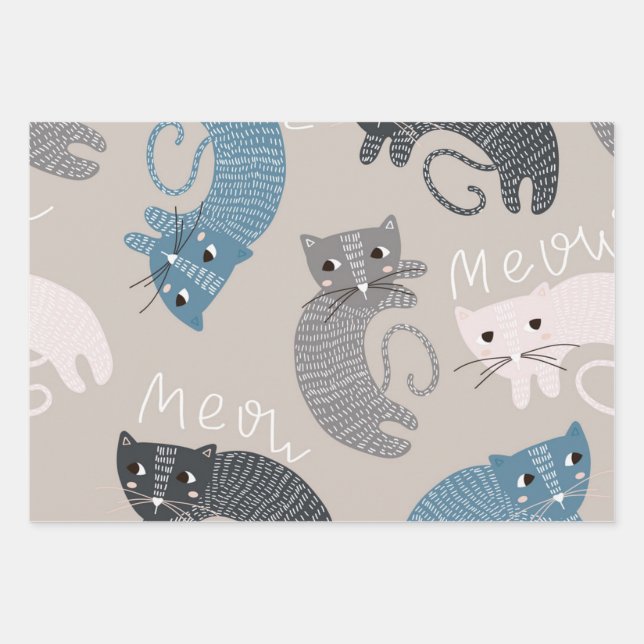Cat pattern wrapping paper sheet (Front)