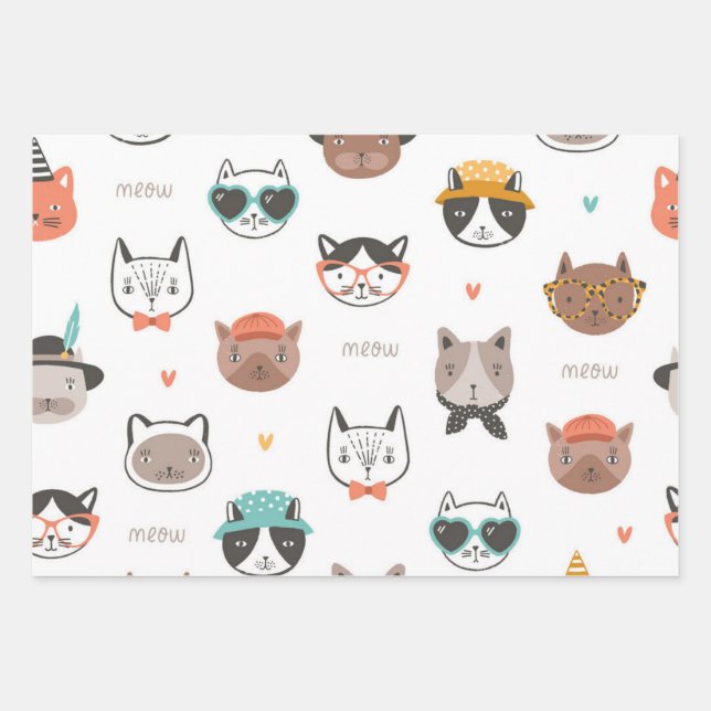 Cat pattern wrapping paper sheet (Front)