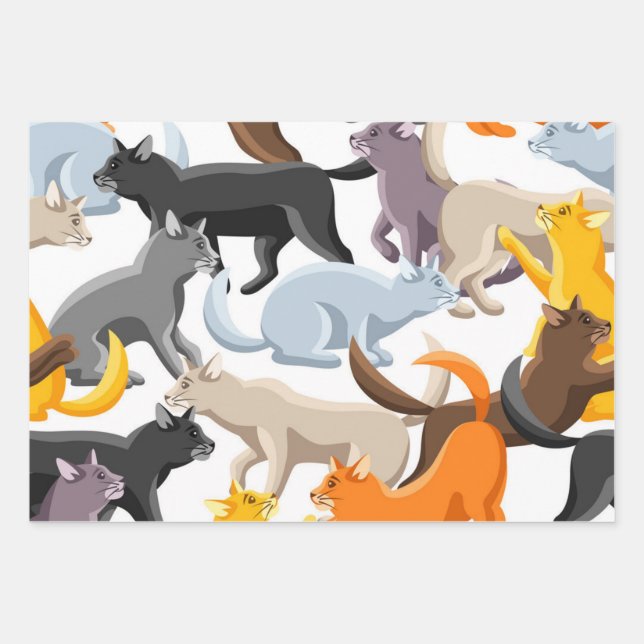 Cat pattern wrapping paper sheet (Front)