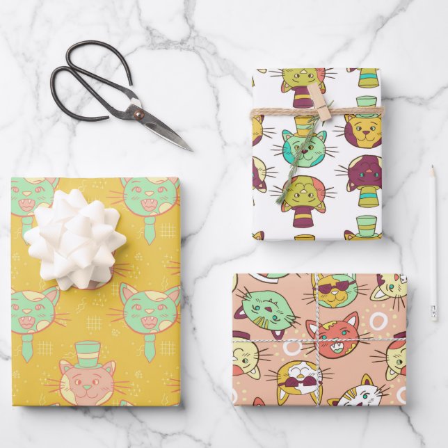 Cat Pattern Wrapping Paper Sheets (Front)