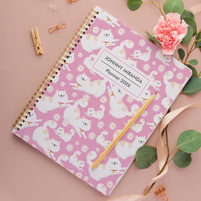Cat Pattern Year and Name White  Planner (Creator Uploaded)