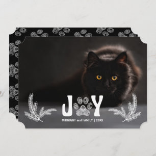 Cat Paw and Pines Pet Lover Horizontal Photo Holiday Card