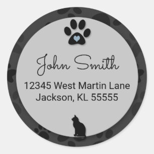 Cat Paw Black with Grey and Blue for Address Classic Round Sticker
