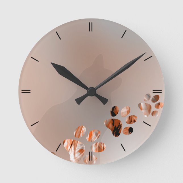 Cat Paw Bright Brown Round Clock (Front)
