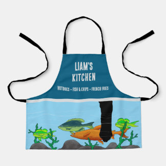 Cat paw fishing illustration, kids apron
