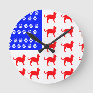 Cat + Paw Flag Round Clock
