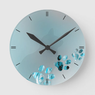 Cat Paw Light Blue Round Clock
