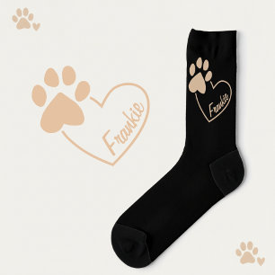 Cat Paw On Heart With Custom Name Black Socks