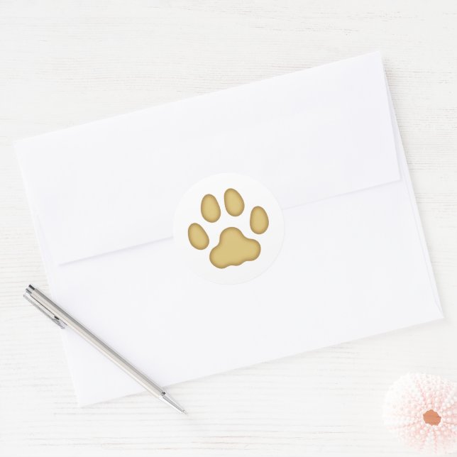Cat Paw Print Animal Themed (Tan) Classic Round Sticker (Envelope)