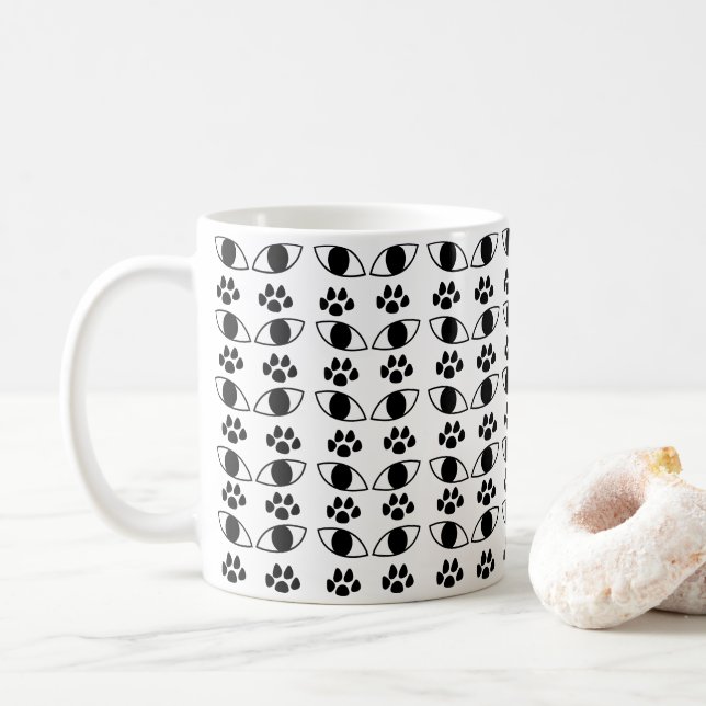 Cat Paw Print Black and White    Coffee Mug (With Donut)