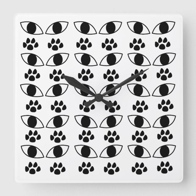 Cat Paw Print Black and White    Square Wall Clock (Front)