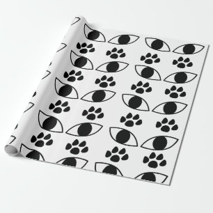 Cat Paw Print Black and White   Wrapping Paper