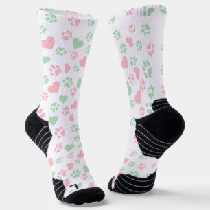 Cat Paw Print Blush Pink & Soft Mint Green Socks