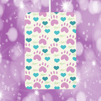 Cat Paw Print Heart Meow Pink Blue Green Pattern Car Air Freshener