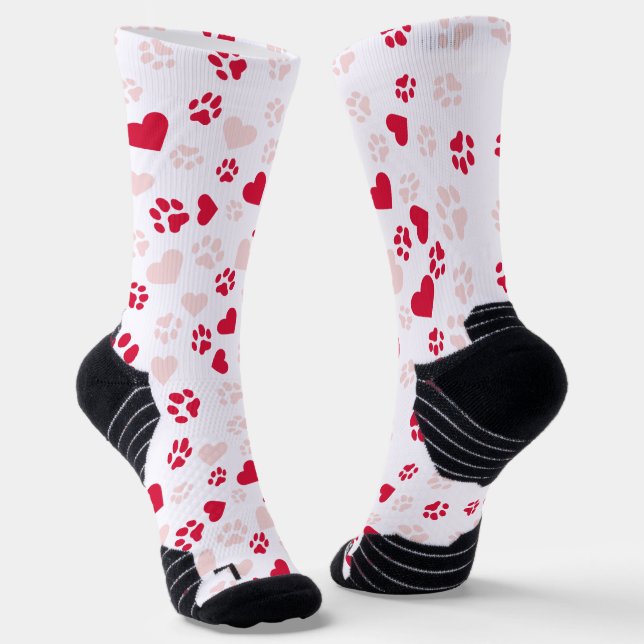  Cat Paw Print & Heart Shape Pattern Socks (Angled)