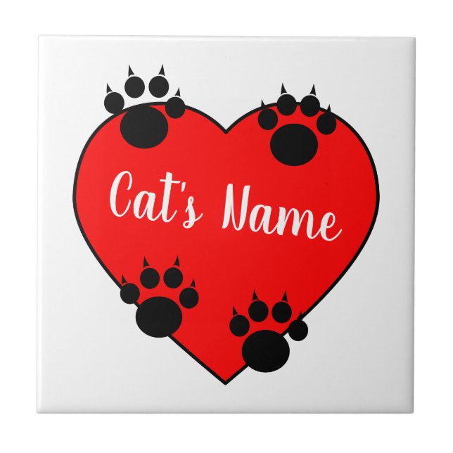 Cat Paw Print Love With Custom Name Tile (Front)