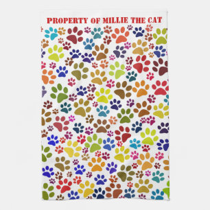 Cat Paw Print Pet Name Pattern Kitchen Towel
