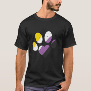 Cat Paw Print with Heart Non Binary Flag LGBT Q Pe T-Shirt