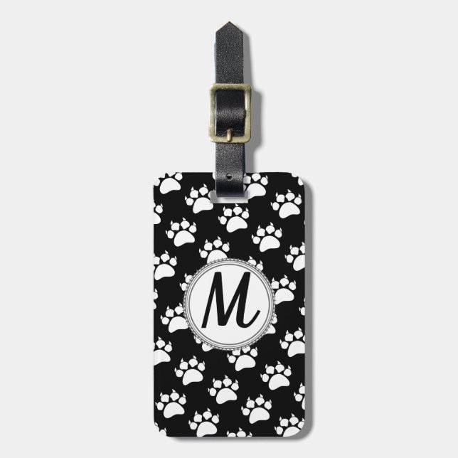Cat Paw Print With Monogram Luggage Tag (Front Vertical)