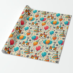 Cat Paw Prints Birthday Wrapping Paper 