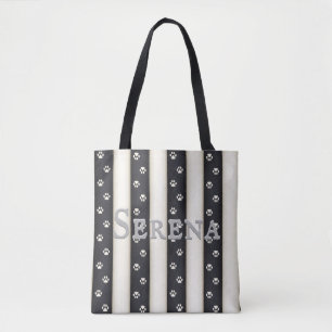 Cat Paw Prints Black & White Stripes Custom Tote Bag