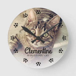 Cat Paw Prints Frame Photo Personalized Round Clock