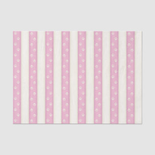 Cat Paw Prints on Pink & Antique White Stripes Tissue Paper