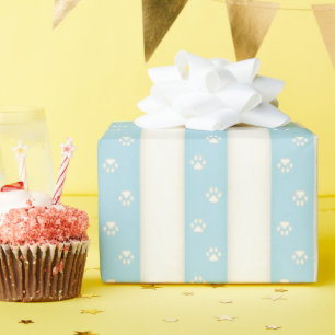 Cat Paw Prints Pale Blue & Antique White Pretty Wrapping Paper