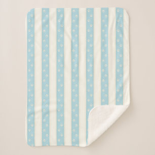 Cat Paw Prints Pale Blue & Antique White Stripes Sherpa Blanket