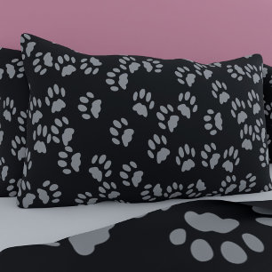 Cat Paw Prints Pattern Black and Grey Pillow Case