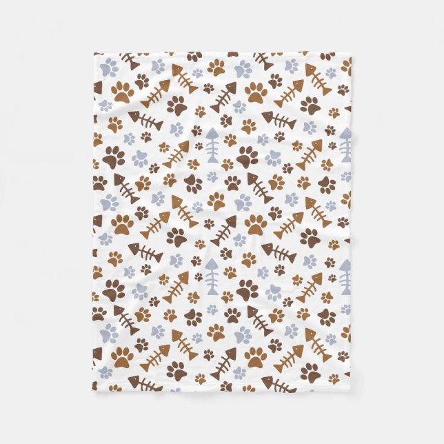 Cat Paw Prints Pattern Fleece Blanket (Front)