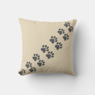 Cat Paw Prints Trail Beige Linen Texture Cushion