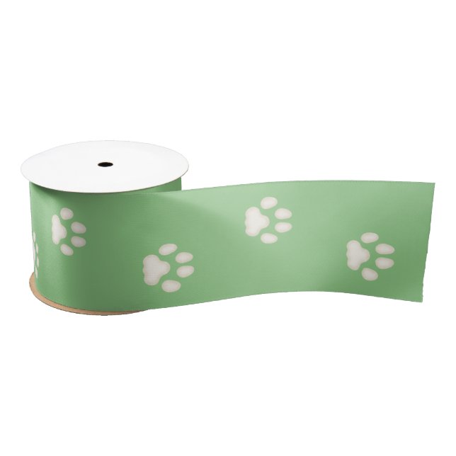 Cat Paw Prints Walking on Light Green 3" Satin Ribbon (Spool)