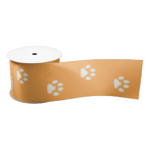 Cat Paw Prints Walking on Light Orange 3" Satin Ribbon
