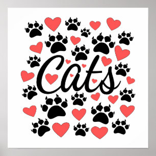 Cat Paws Claws And Red Hearts Poster
