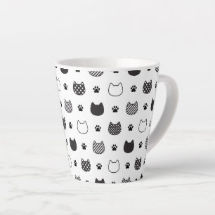 Cat Paws & Faces – Cute Black & White Latte Mug